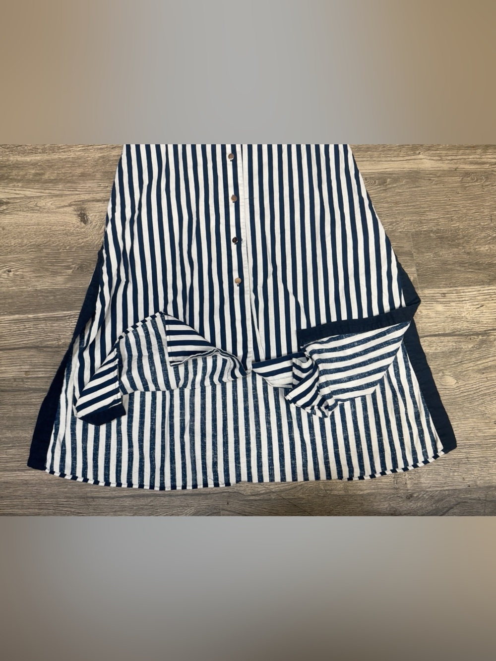 ZARA XS Navy White Striped Belted Shirt Dress Side Slits Round Buckle - Picture 7 of 9